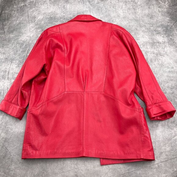 Vera Pelle Jacket Women Medium Red Leather‎ Double Breasted Relaxed Retro 80s 90 - Picture 8 of 9